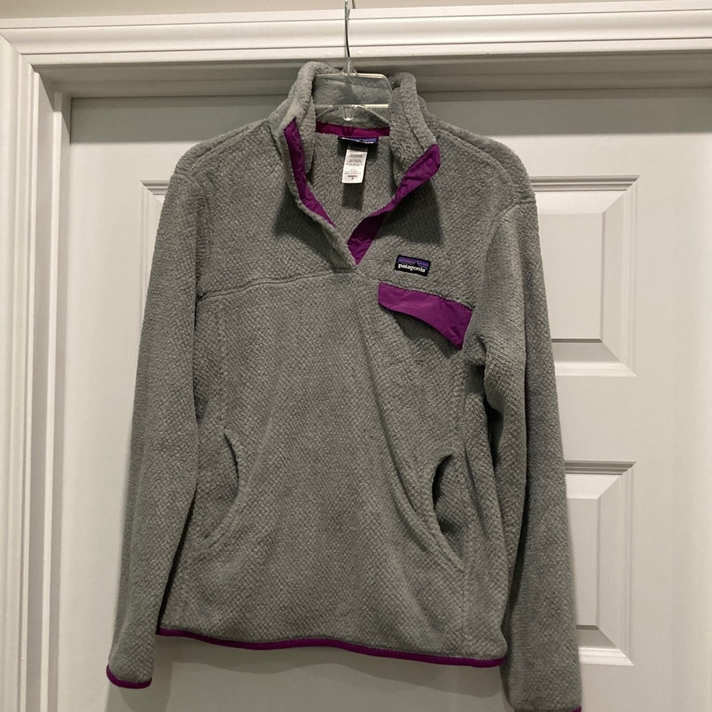 Patagonia Gray Fleece Pullover with Purple Accents